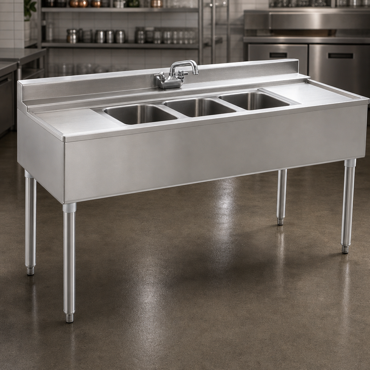 Product image #3 for Eagle Group 2200 Series Three-Compartment Underbar Sink with Right Drainboard and Faucet, 48 x 24 x 33-1/2 Inches