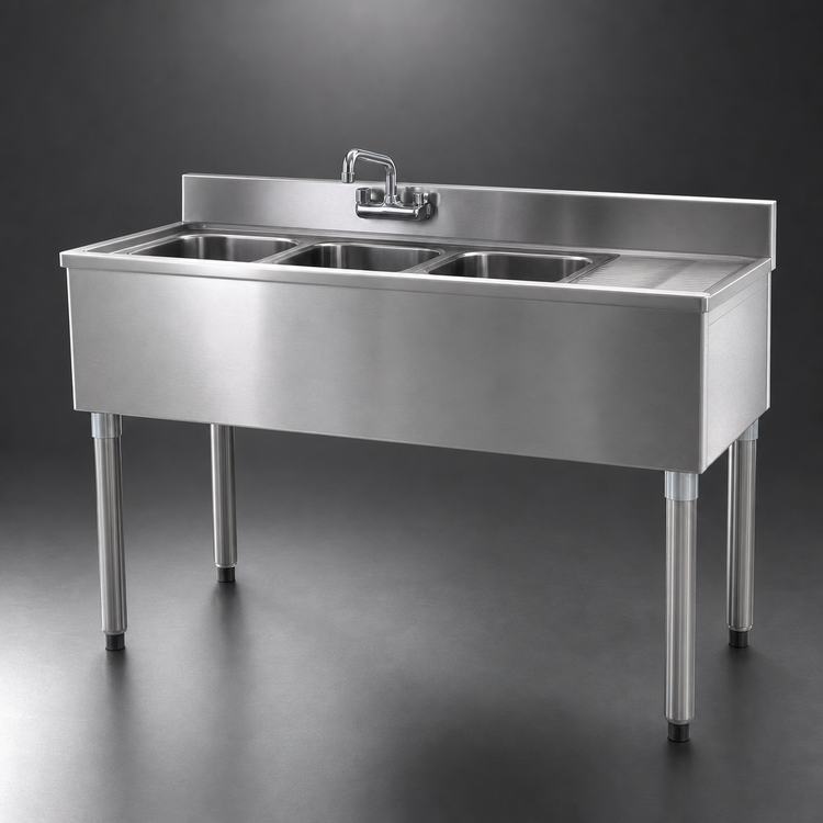 Product image #3 for Eagle Group 1800 Series 3-Compartment Underbar Sink with Right Drainboard, 48 x 20 x 33-1/2 Inches, 304 Stainless Steel