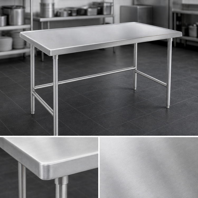 Product image #3 for Advance Tabco 84 Inch x 48 Inch 14 Gauge 304 Stainless Steel Flat Top Open Base Work Table with No-Drip Edge