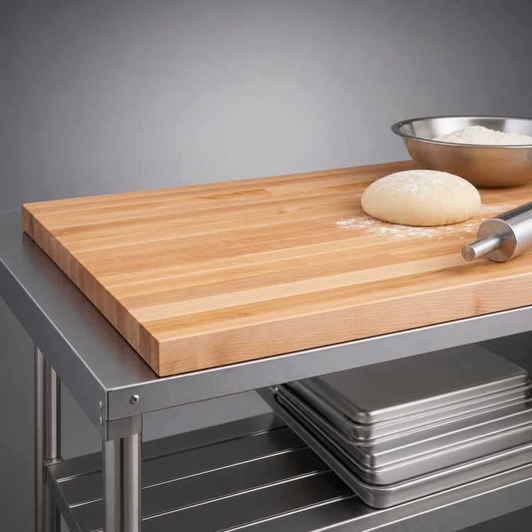Product image #3 for John Boos Northern Hard Rock Maple Edge Grain Flat Top Bakers' Table Top, 132 x 36 x 2-1/4 Inch
