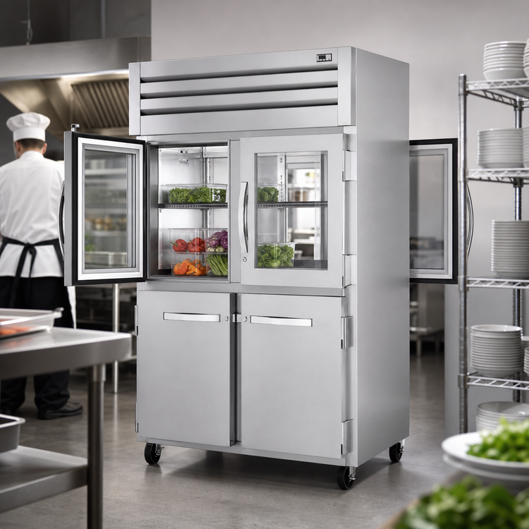 Product image #3 for True SPEC SERIES 2-Section Pass-Thru Reach-In Refrigerator with Glass and Stainless Steel Half Doors