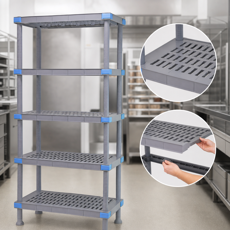 Product image #3 for Quantum Millenia 36 Inch Wide x 21 Inch Deep x 62 Inch High Gray Polymer Starter Shelving Unit with 5 Open Grid Shelves