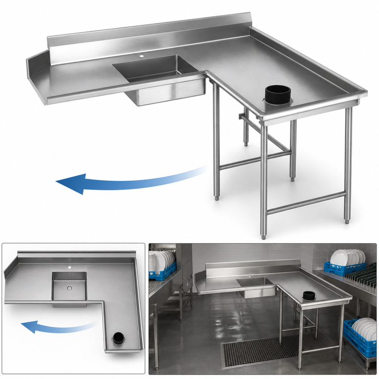 Product image #3 for Eagle Group Right-Hand Island Soiled Dishtable with Pre-Rinse Sink, 72 x 60 Inches, 16-Gauge 304 Stainless Steel