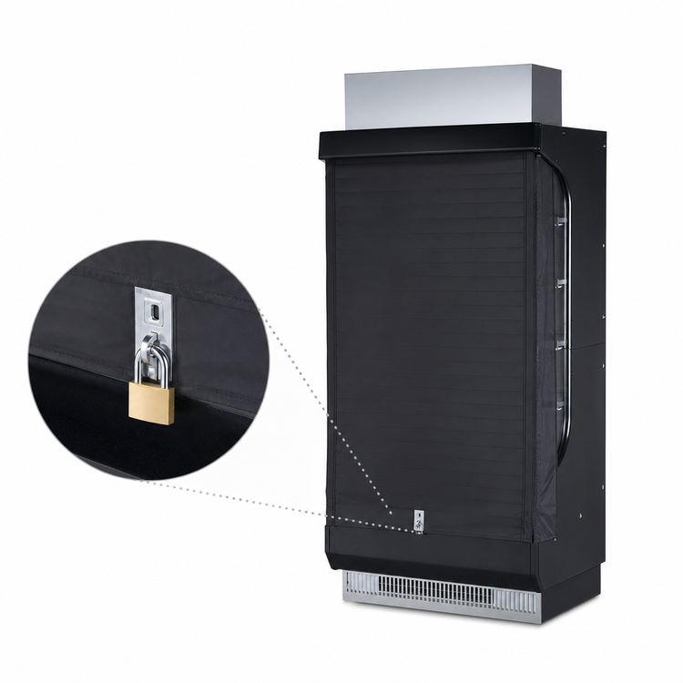 Product image #3 for Turbo Air Locking Black Hard Plastic Security Cover for TOM-50B-N Open Display Merchandiser