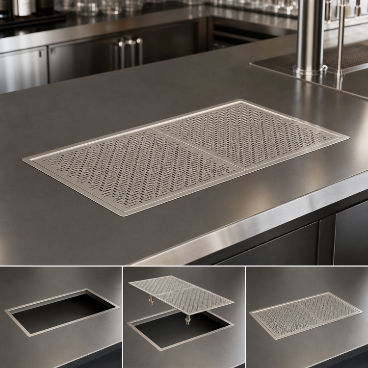 Product image #3 for Perlick Drop-In Stainless Steel Drip Tray Trough with 2 Removable Glass Racks, 42 x 12 Inch