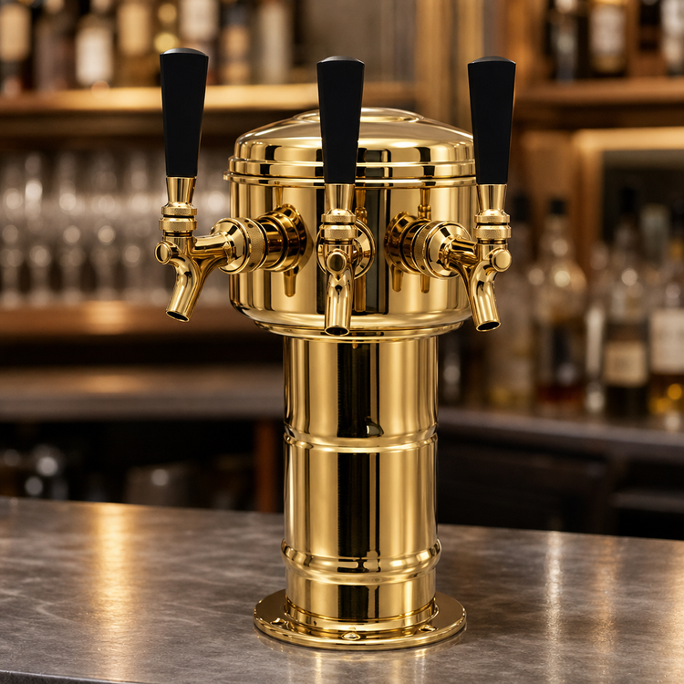 Product image #3 for Mini Mushroom 3-Faucet Draft Dispensing Tower, Polished Brass Finish