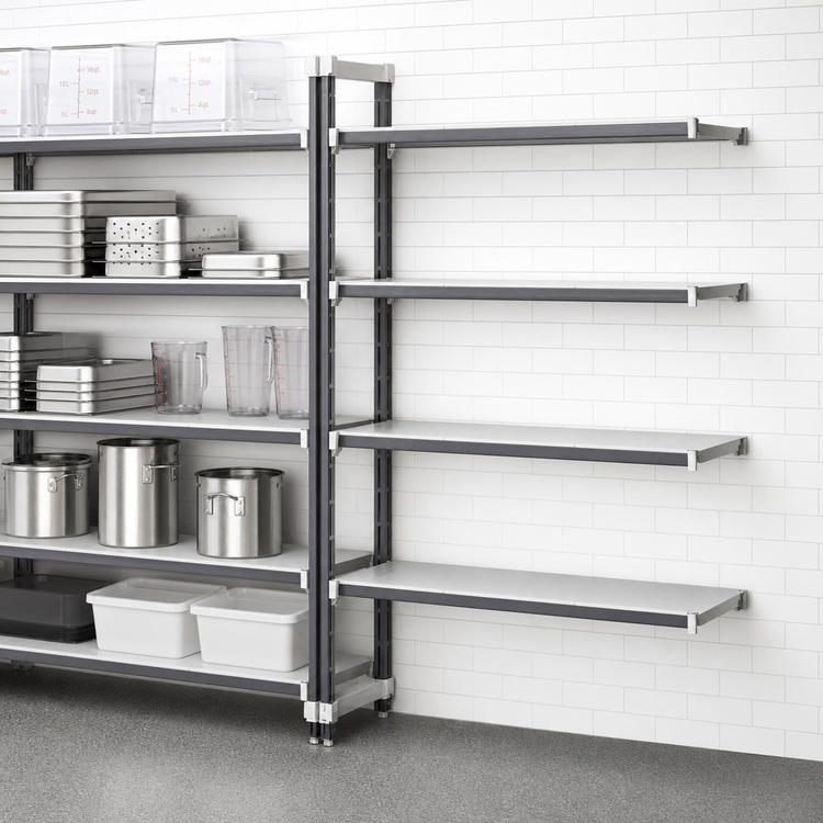 Product image #3 for Cambro Camshelving Elements XTRA 4-Tier Solid Stationary Add-On Shelving Unit, 18 x 24 x 84 Inches, Speckled Gray