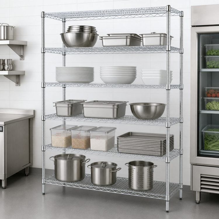Product image #3 for Quantum 72-Inch W x 14-Inch D x 63-Inch H Stainless Steel Wire Shelving Starter Kit with 5 Shelves
