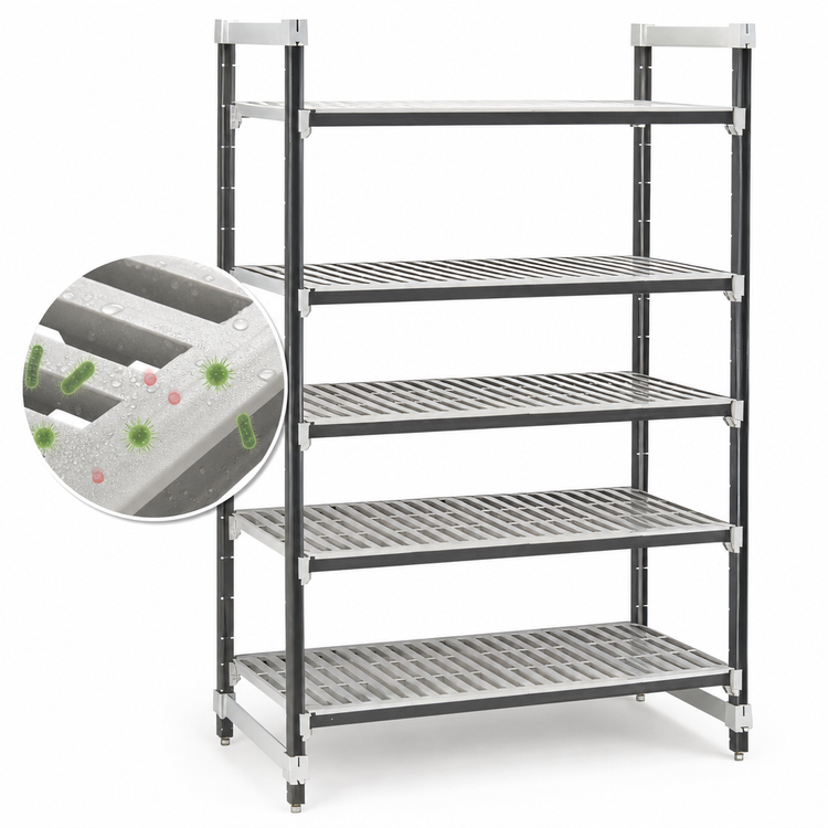 Product image #3 for Cambro Camshelving Elements XTRA 5-Tier Stationary Starter Unit, 21" x 60" x 64", Vented, Speckled Gray