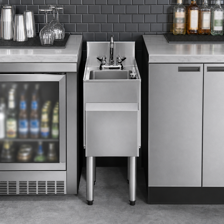 Product image #3 for CHOICE Freestanding Underbar Stainless Steel Hand Sink with Gooseneck Faucet, Soap and Towel Dispensers, 12 Inch Wide