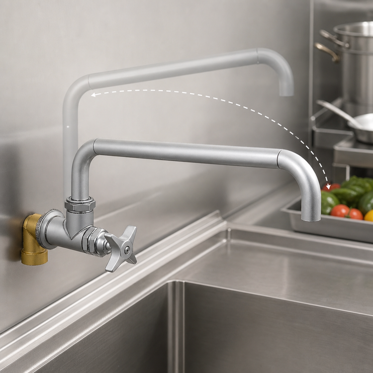 Product image #3 for T&S Brass Big-Flo Wall Mount Faucet with 16-Inch Swing Nozzle, 4-Arm Handle, and 3/4-Inch Street Elbow