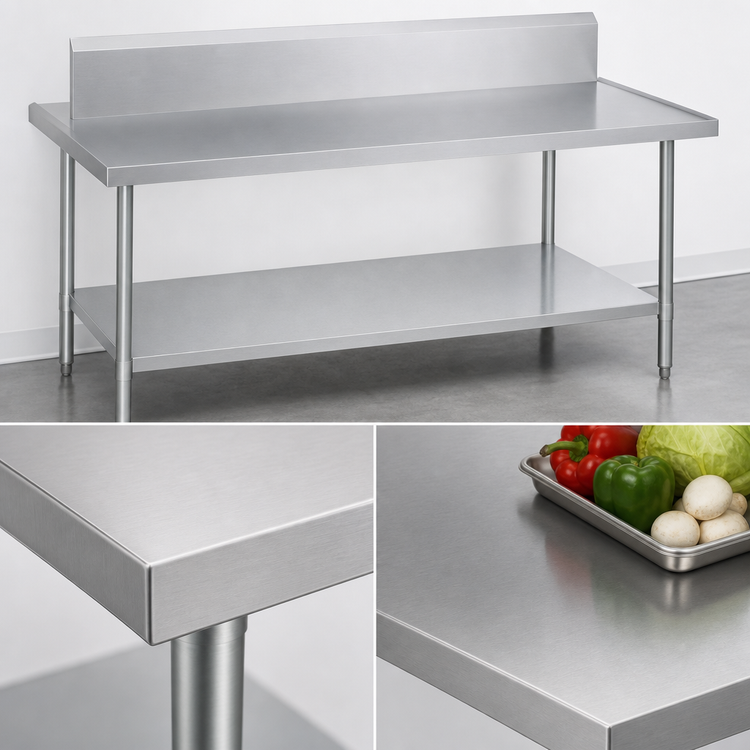 Product image #3 for Duke 72 Inch x 30 Inch Stainless Steel Work Table with 10 Inch Riser, Marine Edge, and Galvanized Undershelf