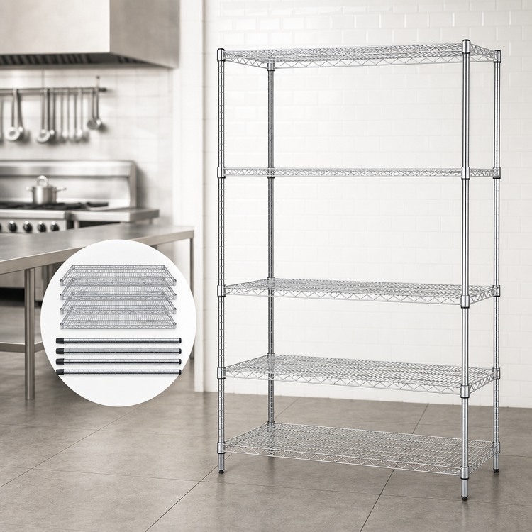 Product image #3 for Quantum 72"W x 30"D x 74"H 5-Shelf 304 Stainless Steel Wire Shelving Starter Kit