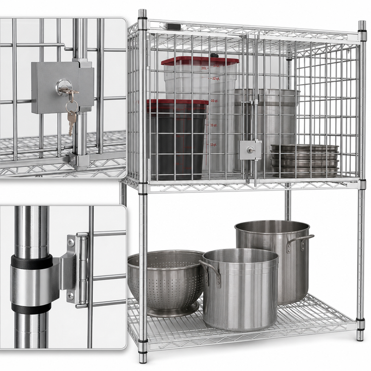 Product image #3 for Eagle Group 36-Inch Wide x 18-Inch Deep Chrome Security Enclosure Kit for Wire Shelving with Hinged Doors