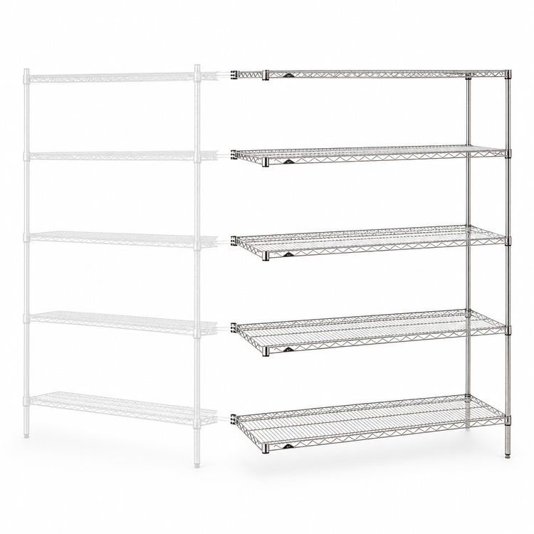 Product image #3 for Metro Super Erecta 5-Shelf Add-On Wire Shelving Unit, 72"W x 21"D x 74"H, Chrome Plated