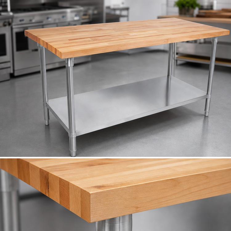 Product image #3 for John Boos 108-Inch Wood Top Work Table with Adjustable Undershelf, Northern Hard Rock Maple