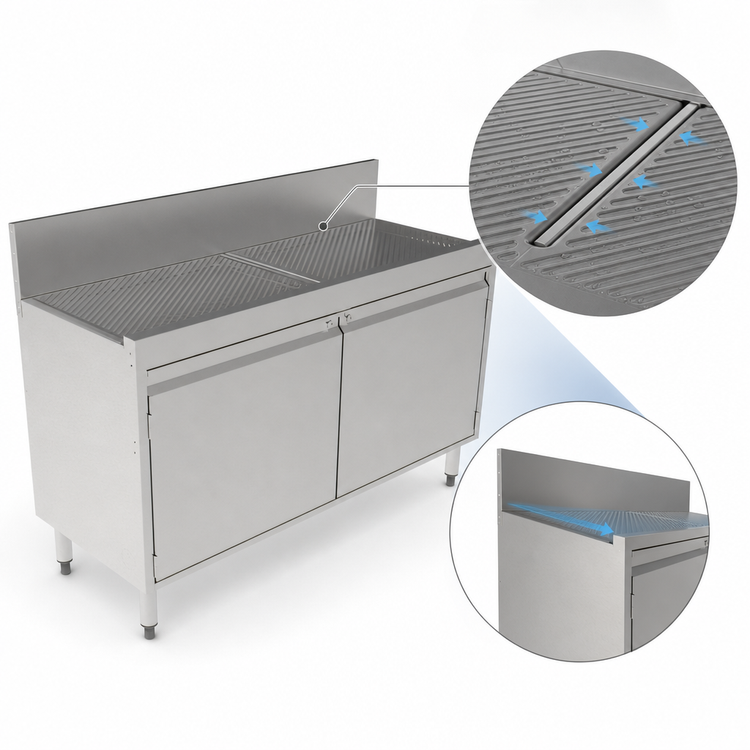 Product image #4 for Perlick Top Shelf 48-Inch Freestanding Underbar Storage Cabinet with Drainboard Top, Stainless Steel
