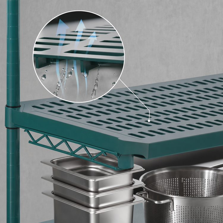 Product image #3 for QuadPLUS 54" x 21" Vented Polymer Shelf Mat with MICROGARD and Green Epoxy Frame
