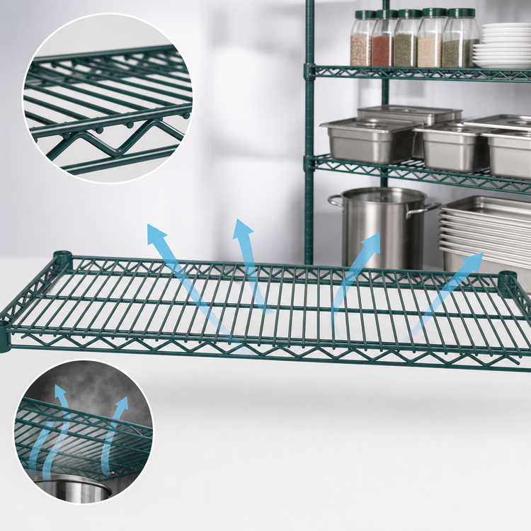 Product image #3 for Serv-Ware 30 x 72 Inch Green Epoxy Wire Shelf with 4 Shelf Clips