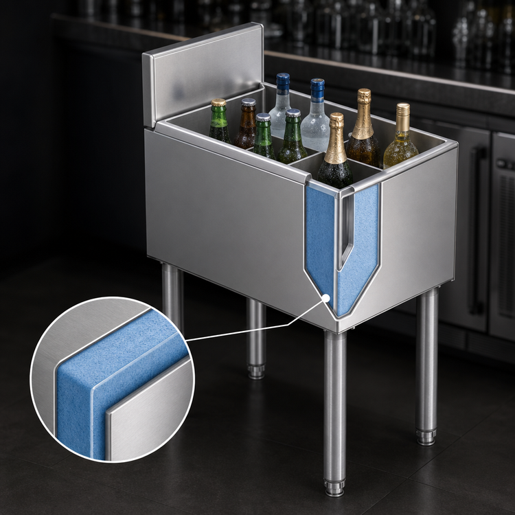 Product image #3 for Top Shelf TS6U2 Insulated Stainless Steel Underbar Bottle Storage Bin with 3 Bottle Wells