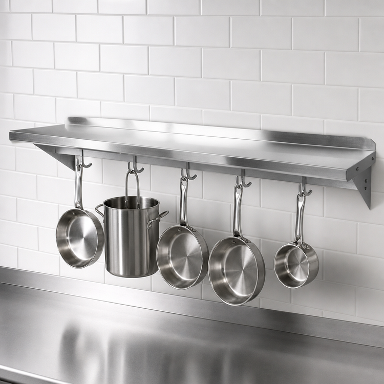 Product image #3 for John Boos Stallion 60 Inch Wall-Mount Stainless Steel Pot Rack Shelf, 16 Gauge