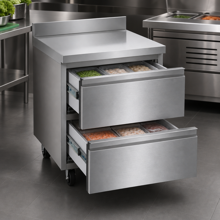 Product image #3 for Delfield 32-Inch Stainless Steel One-Section Undercounter Freezer Worktop with 2 Drawers and 4-Inch Backsplash
