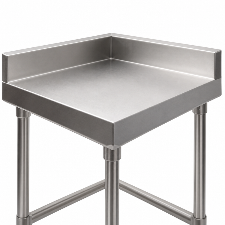 Product image #3 for BK Resources CVTR5OB-3024 30 Inches W x 24 Inches D x 39.75 Inches H Stainless Steel Corner Work Table with 5 Inches Riser — 16-Gauge 304 Top, Open Base
