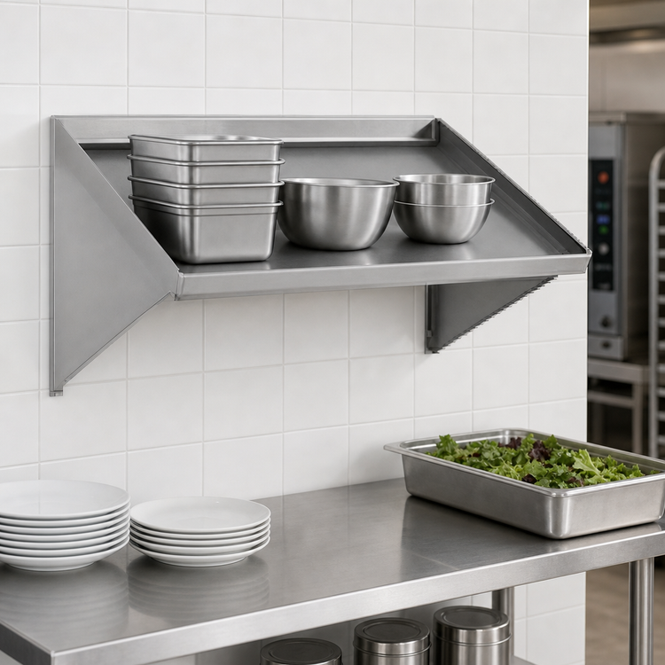 Product image #3 for Eagle Group Wall-Mounted Slanted Solid Rack Shelf, 42" W x 21" D, Left Drip Tube, 16/304 Stainless Steel