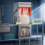 Thumbnail image #3 for Eurodib USA Lamber L25EKDPS1PH High-Temp Pass-Through Door-Type Dishwasher with Drain Pump and Booster, 60 Racks/Hour, Stainless Steel