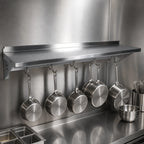 Thumbnail image #3 for John Boos Cucina Mensola MENSL24-P Wall-Mount Stainless Steel Pot Rack Shelf with Utensil Bar & 3 Hooks, 24 x 12 Inches
