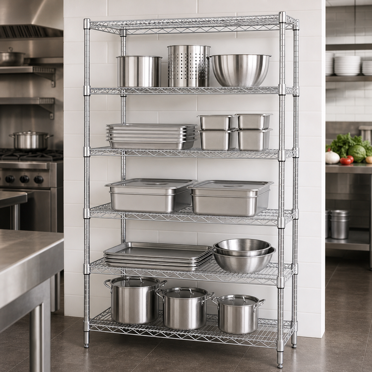 Product image #3 for Quantum 72W x 18D x 74H Chrome-Plated Wire Shelving Starter Kit with 5 Shelves