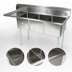 Thumbnail image #3 for John Boos E3S8-1014-10L15-X 3-Compartment Commercial Sink, Left 15-Inch Drainboard, 18/300 Stainless Steel, 47-1/2-Inch