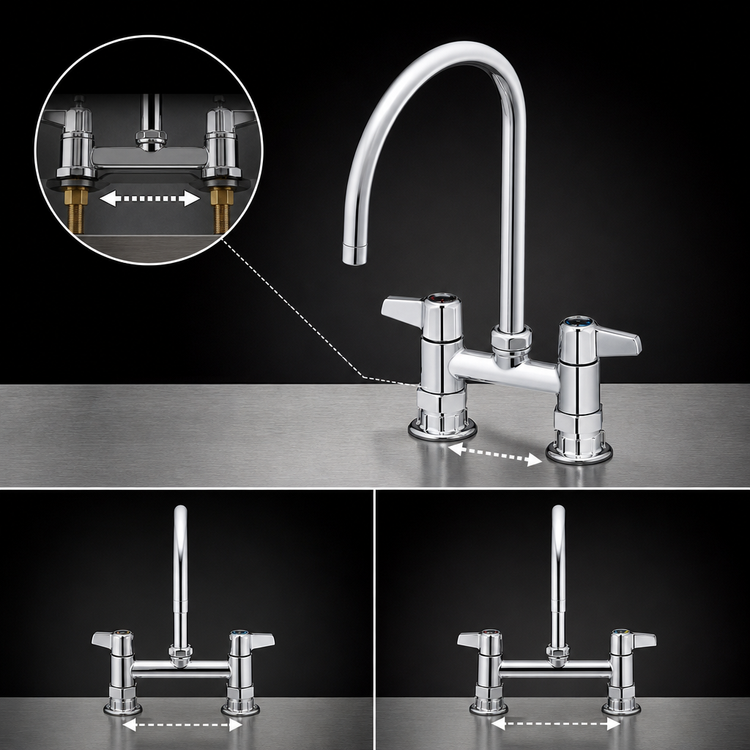 Product image #3 for Equip 4-Inch Adjustable-Center Deck Mount Mixing Faucet with 9-Inch Swivel Gooseneck Spout
