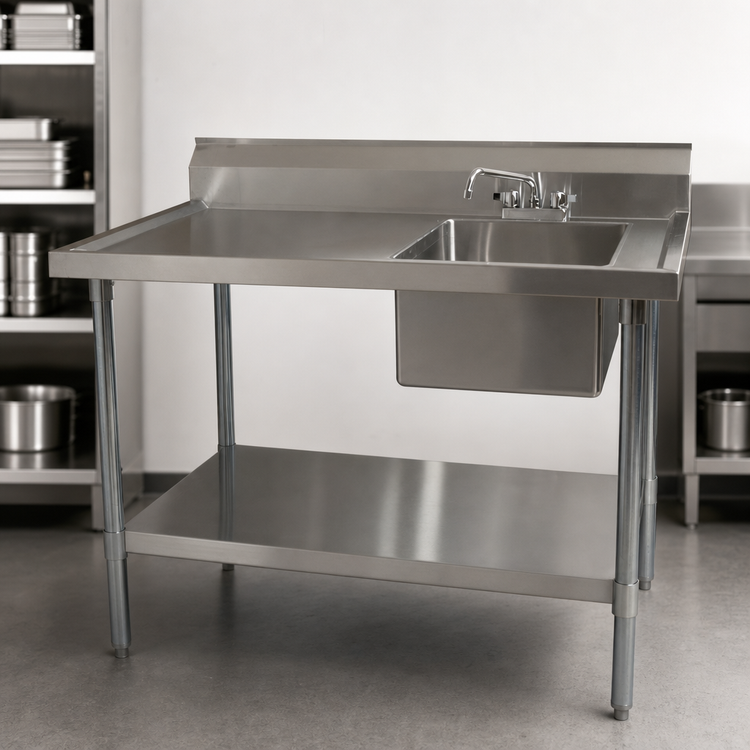 Product image #3 for BK Resources 72-Inch x 30-Inch Stainless Steel Sink Table with Right-Side Prep Sink, Backsplash, and Undershelf