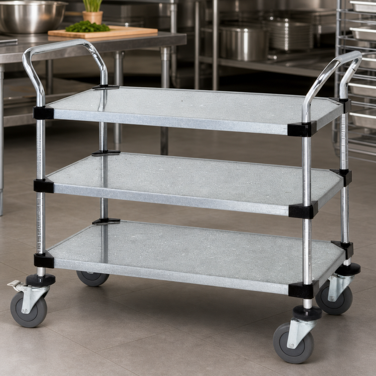Product image #3 for Quantum Galvanized Solid Shelf Utility Cart, 48 x 24 x 37-1/2 Inches, 3 Shelves