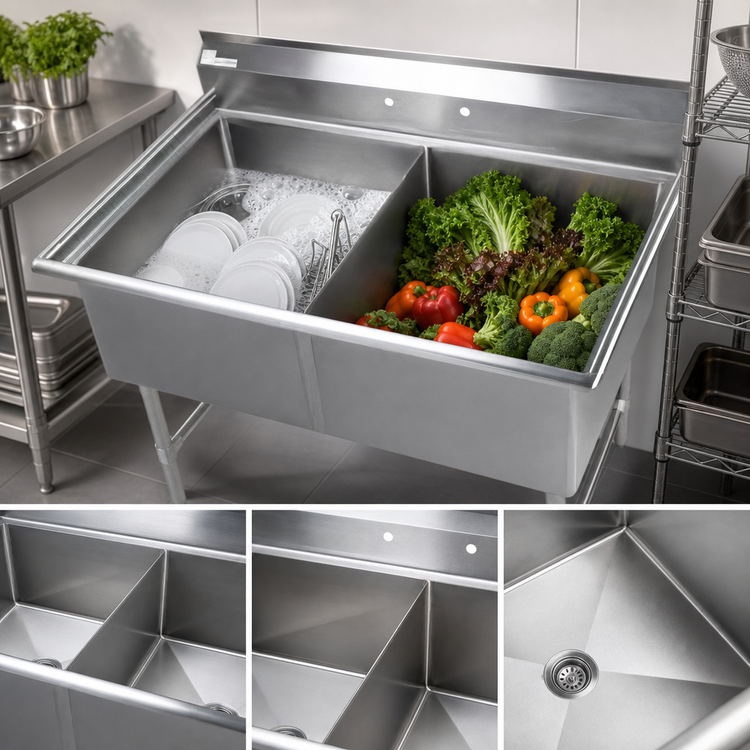 Product image #3 for Elite Two-Compartment Commercial Stainless Steel Sink with 24 x 24 x 14 Inch Compartments