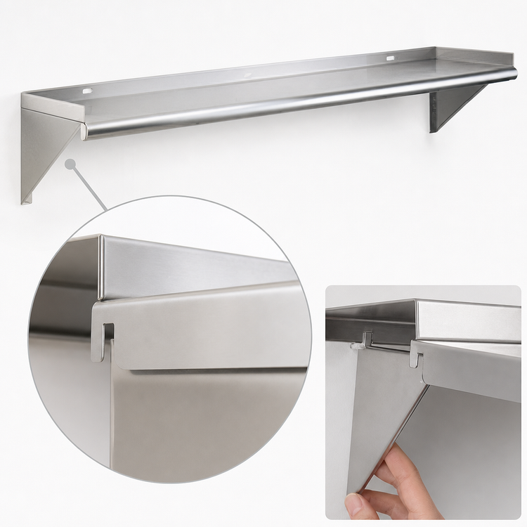 Product image #3 for Eagle Group WS1060TL 60 Inch x 10 Inch Wall-Mounted Tab-Lock Stainless Steel Shelf