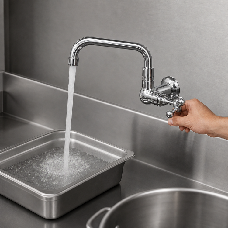 Product image #3 for Town Equipment Manual Wall/Splash-Mount Pot Filler Faucet with 6-Inch Swivel Spout and Wrist Handle