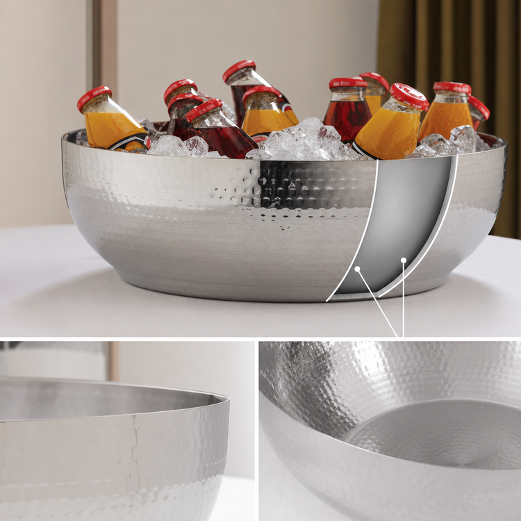 Product image #3 for American Metalcraft 14-3/8 Inch Double Wall Insulated Stainless Steel Hammered Serving Bowl, 250 oz