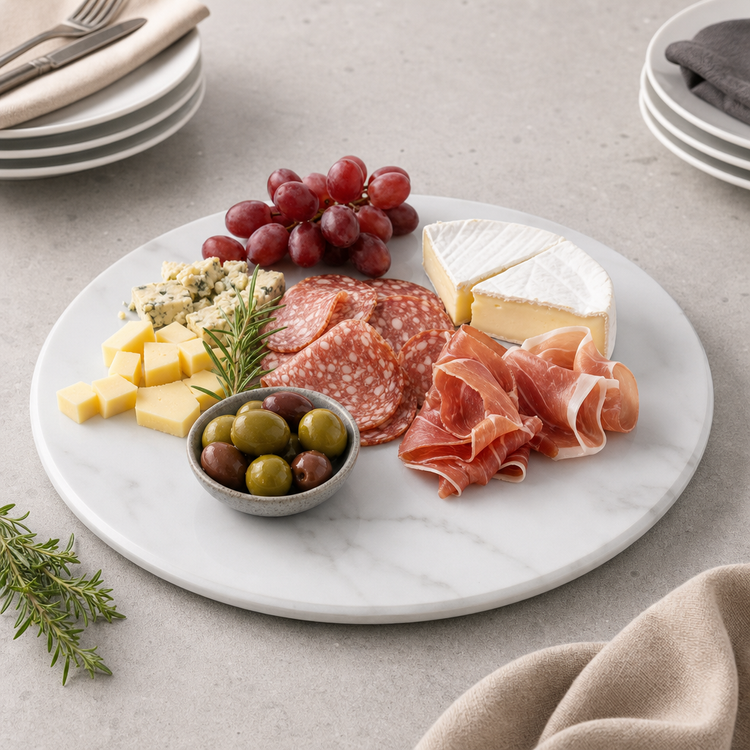 Product image #3 for American Metalcraft Naturals Round Melamine Serving Board, 17-1/4 Inch, White Marble Pattern