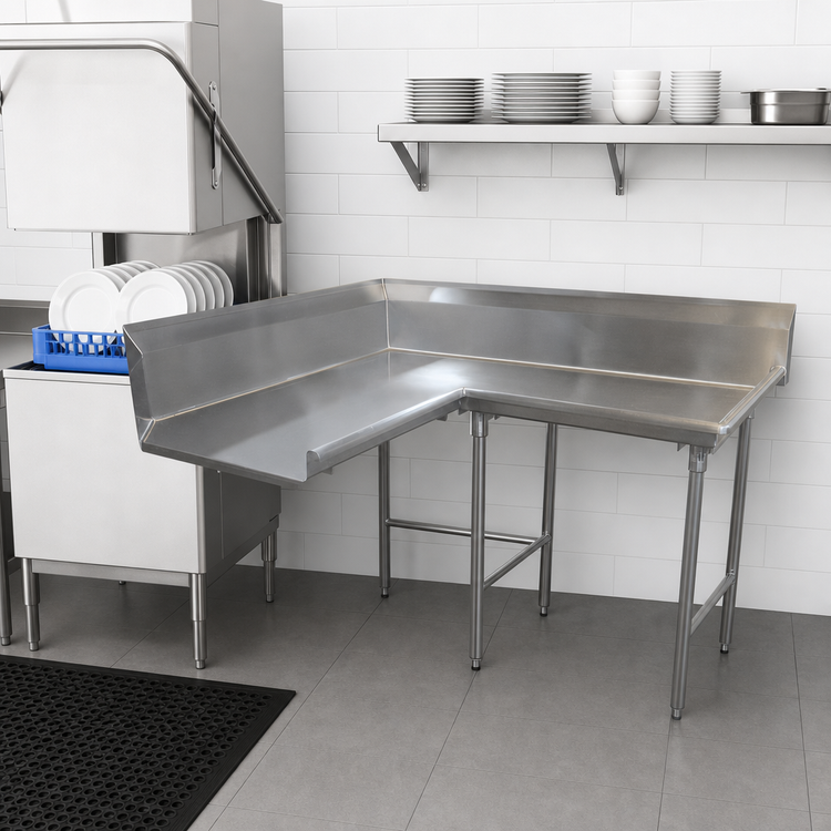 Product image #3 for Advance Tabco Korner Clean Right-Hand L-Shaped Dish Table, 47-Inch Long, 14 Gauge 304 Stainless Steel