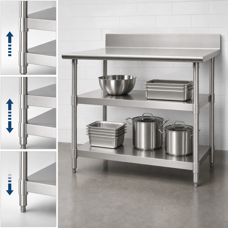 Product image #3 for Adjustable Stainless Steel Work Table Undershelf, 60 x 30 Inches, for Uni-Lok Hat Channel Frame Tables