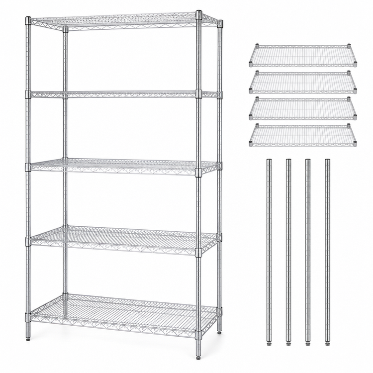 Product image #3 for Quantum 60" W x 30" D x 86" H Chrome Wire Shelving Starter Kit with 5 Shelves