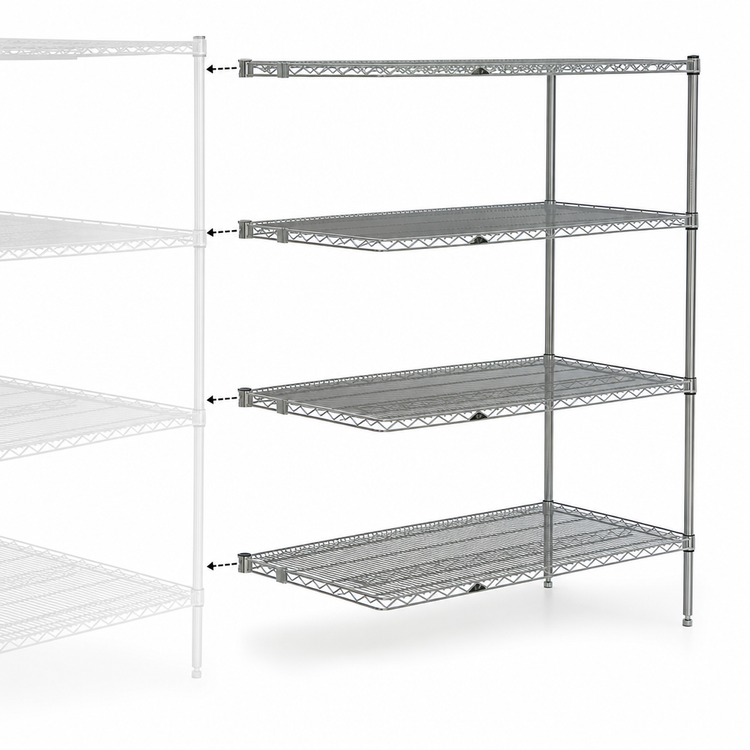Product image #3 for Metro Super Erecta Chrome Plated Wire Add-On Shelving Unit, 60"W x 21"D x 63"H, 4 Shelves