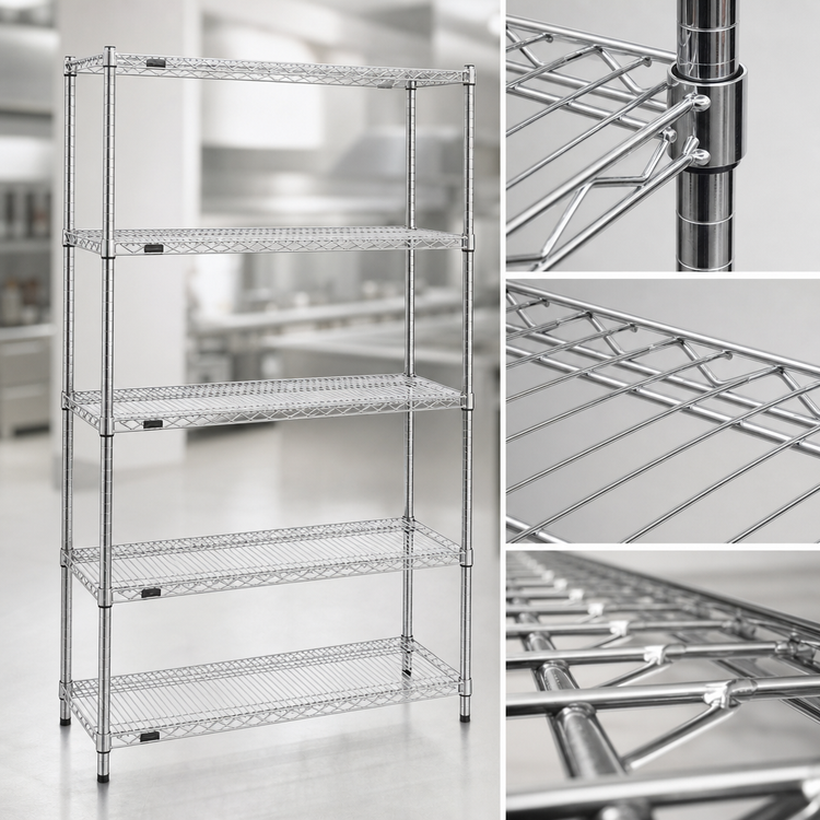 Product image #3 for Redipak Stationary 5-Tier Wire Shelving Unit with QuadTruss Design, 48W x 18D x 63H, Chrome Finish
