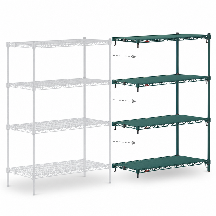 Product image #4 for Metro Super Erecta Super Adjustable Add-On Wire Shelving Unit, 24 x 24 x 63 Inches, 4 Shelves, Metroseal 3 Green