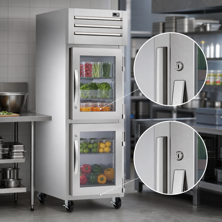 Product image #3 for True SPEC SERIES One-Section Reach-In Refrigerator with 2 Glass Half Doors, Locks, and Top-Mounted Self-Contained Refrigeration