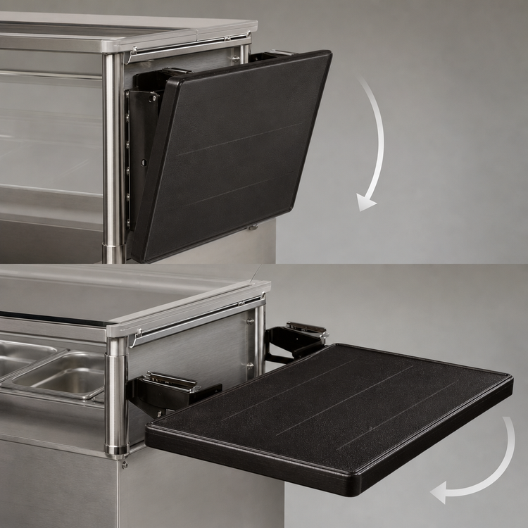 Product image #3 for Maximizer™ Food Bar End Shelf, Drop-Down Style, Black Polyethylene, 17-5/8 x 25 x 1-5/8 Inches