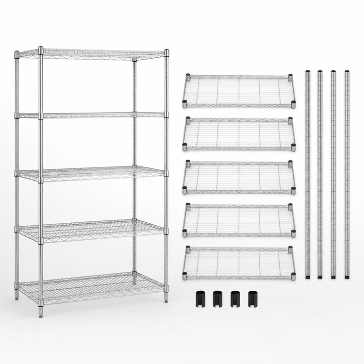 Product image #3 for Quantum 30-Inch W x 21-Inch D x 54-Inch H Wire Shelving Starter Kit, 5 Shelves, Chrome Plated