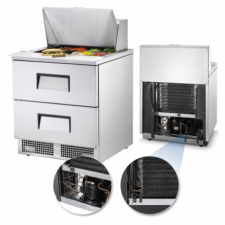 Product image #3 for True 32-Inch One-Section Sandwich/Salad Prep Table with 2 Drawers and Rear-Mounted R290 Refrigeration